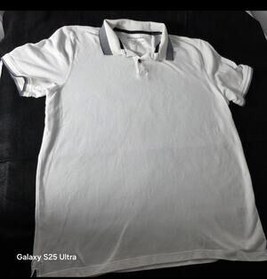 Banana Republic Mens Organic Polo Shirt. White Blue Trim Sz L Pre-owned